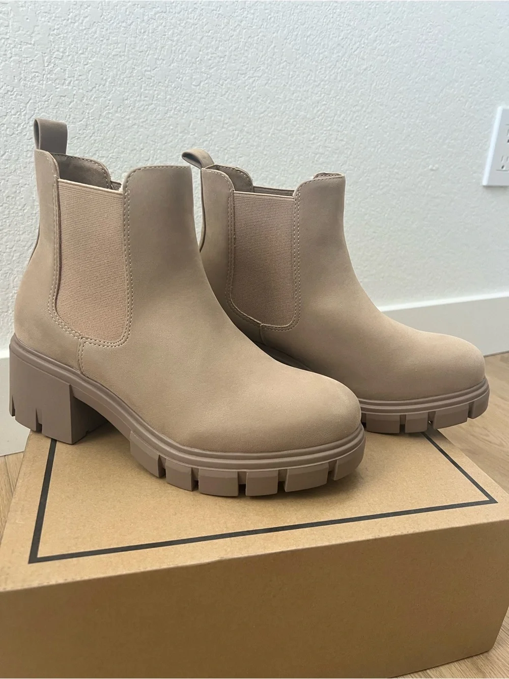 MIA Chunky Chelsea Ankle Boots in Taupe - Picture 3 of 5